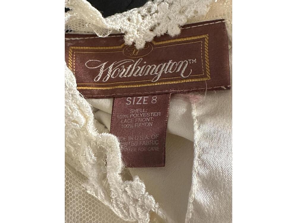 Vintage Victorian ivory satin w/ lace bib high neck long sleeve blouse Size 8 - Picture 2 of 6